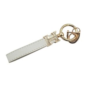 H Leather Key Chain. White - NEW -